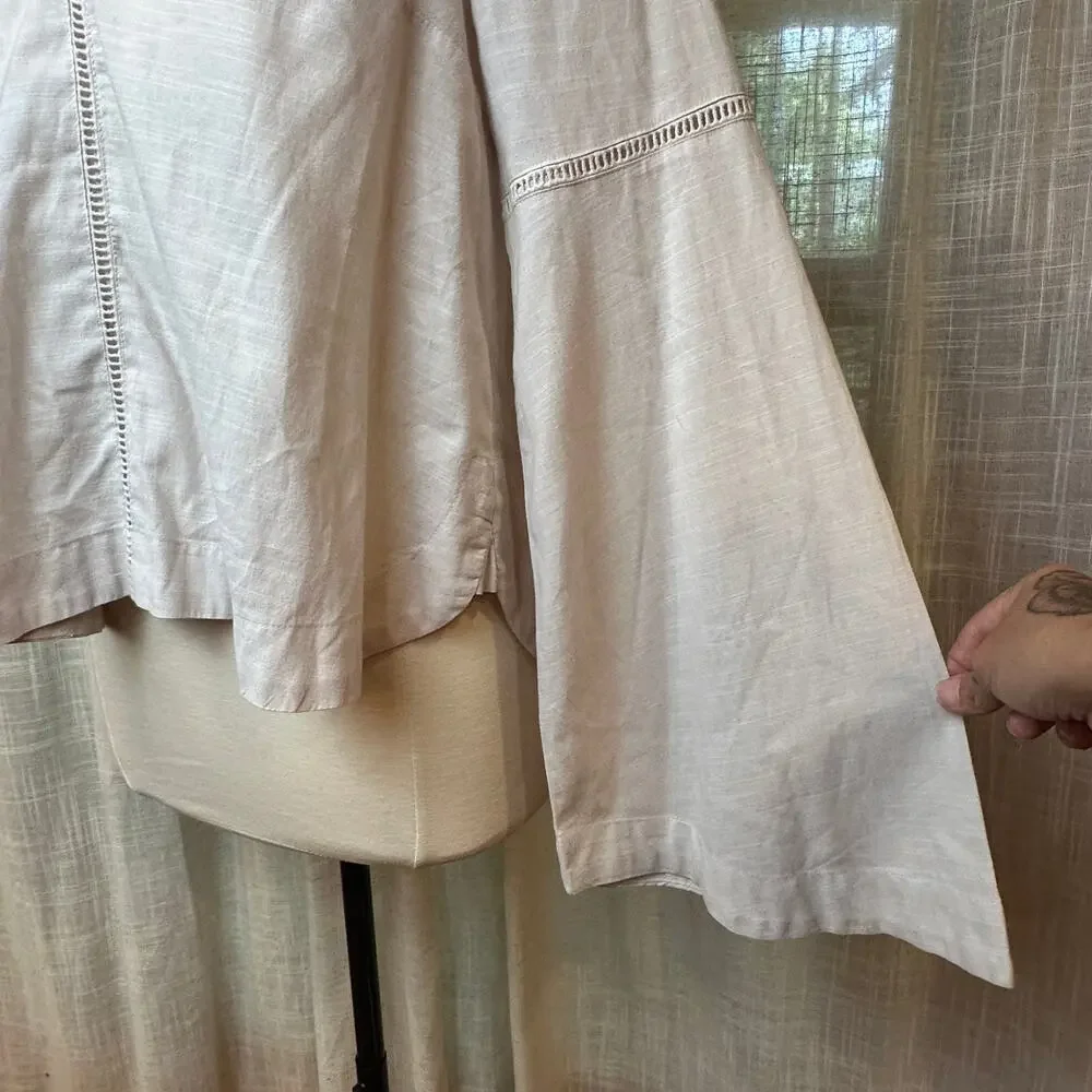 Free People Small Beige V-Neck Long Sleeve